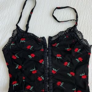 Princess Polly Black & Red Clasp Mesh Top